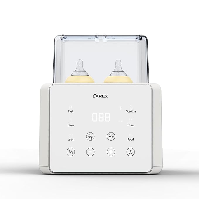 LAREX Double Bottle Warmer, 11-in-1 Fast Baby Bottle Warmer for Breastmilk and Formula, with Timer, Fits 2 Bottles, Accurate Temp Control, Milk Warmer with Thaw, Steri-lizing, Keep Warm, Heat Food