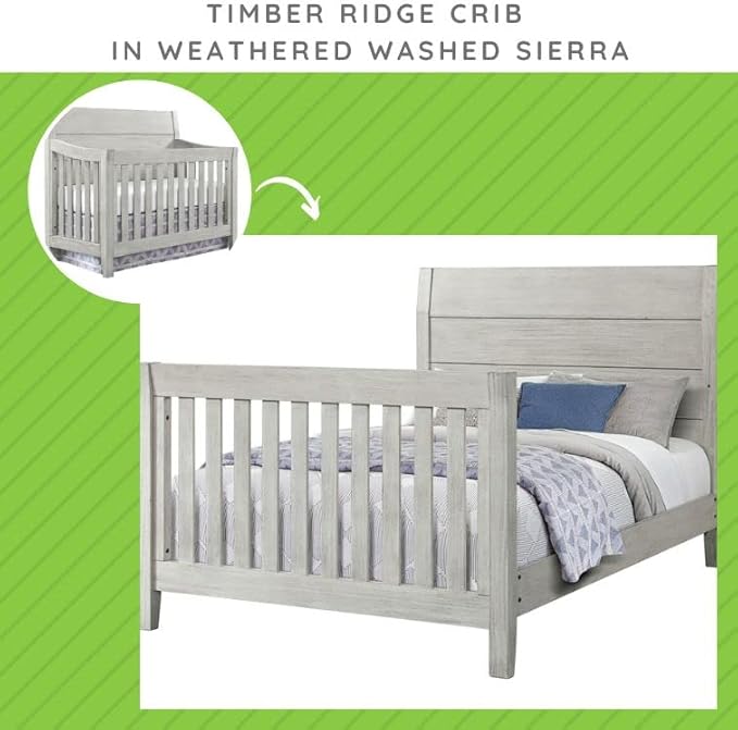 Full-Size Conversion Kit Bed Rails for Westwood Design Convertible Cribs - Solid Wood Rail - Toddler and Adult Bed Rail for Full-Size - Nursery and Baby Furniture (Weathered Washed Sierra, Option 1)