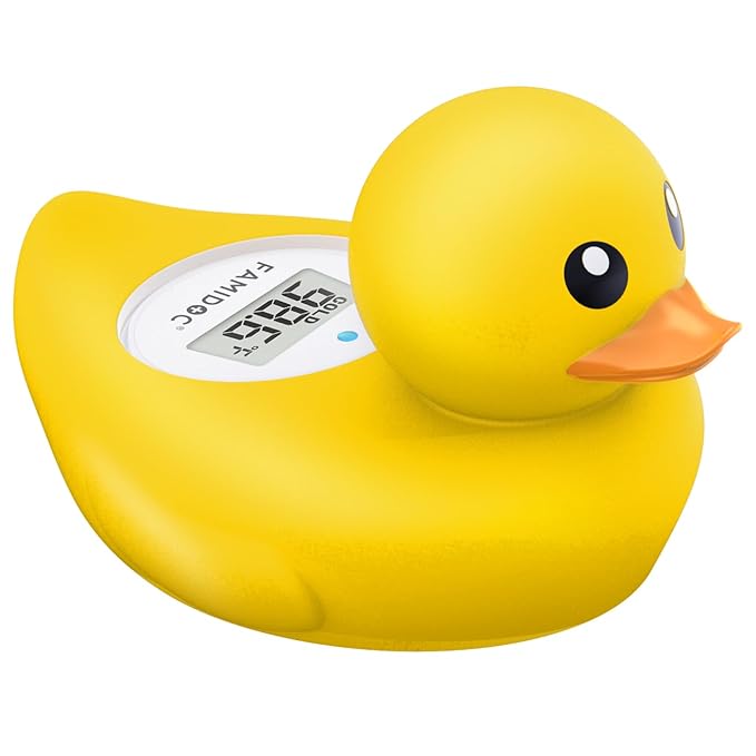 Baby Bath Thermometer Famidoc FDTH-V0-22 Water Temperature Test Floating on Water and Room Digital Bath tub Thermometers Duck Bath Thermometer Baby Safety New Upgraded