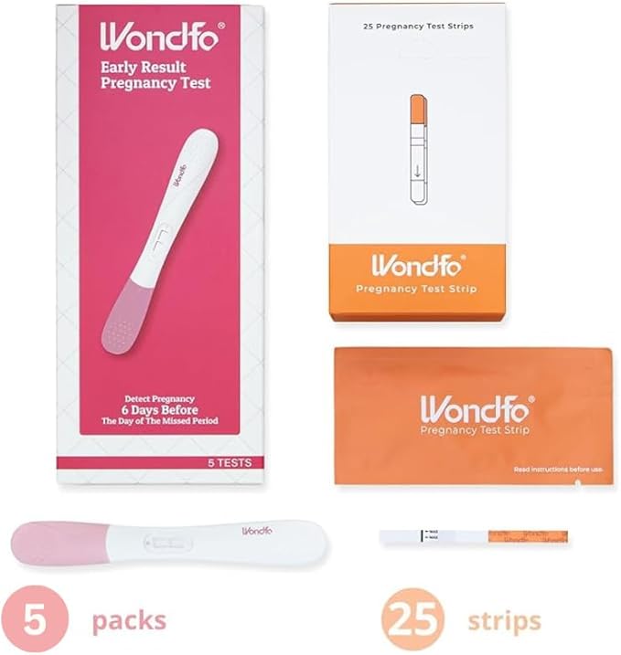 Wondfo 10 MIU/ml Early Result Pregnancy Test (Pack of 5) * 25 MIU/ml Pregnancy Test Strips (Pack of 25), Over 99% Accurate, Early Detection of Pregnancy