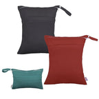 ALVABABY 3 Cloth Diaper Wet Dry Bags Waterproof Reusable with Two Zippered Pockets Travel Beach Pool Daycare Soiled Baby Items Yoga Gym Bag for Swimsuits or Wet Clothes Small medium Large 3L-SML02