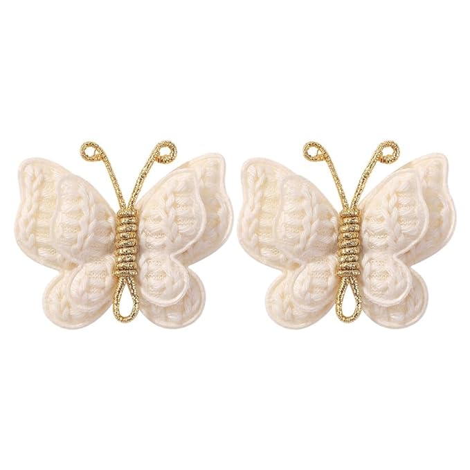 2 Pcs Butterfly Hair Bow Girl, Beige Kid's Cute Hair Clips Barrettes Accessories for Infants Toddlers Baby Kids Fine Hair