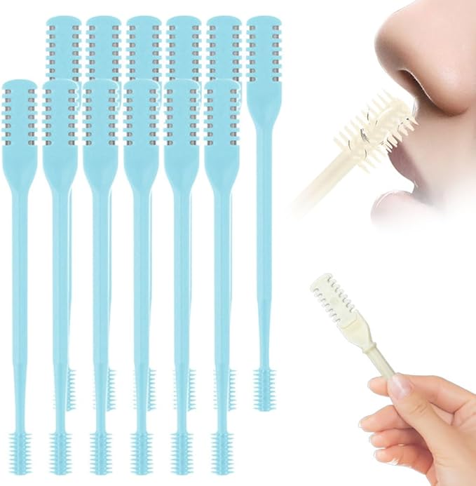 2-in-1 Nose Hair Trimmer for Daily Use,2026 Manual 360° Rotating Nostril Hair Removal Tool Double Sided Blade Travel Size,Nasal Hair Cutter for Women Men (Blue, 12 Pcs)