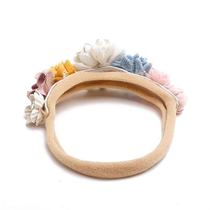 Baby Girl Nylon Headbands Flower Hair Bows Accessories-Elastic Hair Band Crown Handmade FLoral Wraps Birthday Gifts for Girls Newborn Infant Toddler 3Pcs