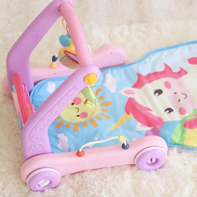 Move2Play, 4-in-1 Baby Play Mat & Activity Center Gym | Walker | Infant Toy for Tummy Time | Birthday Gift for 3, 4, 5, 6, 7, 8, 9, 10, 12 + Month Old Boys & Girls (Pink)