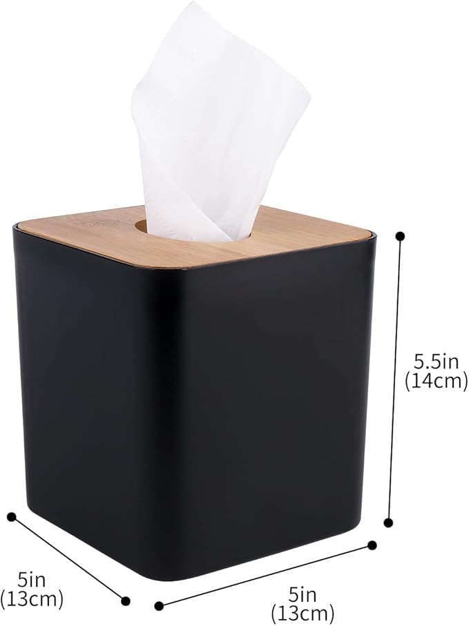 MOCHTERO Tissue Box Cover,Tissue Holders,Tissue Box Holder for Bathrooms,Bamboo Cover Plate,Home and Office,5 * 5 * 5.4in (Black)