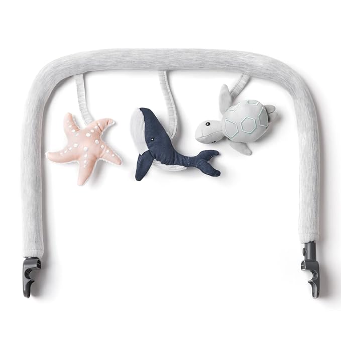 Ergobaby Evolve Bouncer Toy Bar Accessory for Infant and Toddler Play, Compatible with Ergobaby Evolve Baby Bouncer, Ocean Animals Design - Ocean Wonders Light Grey