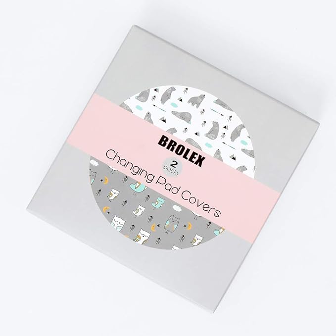 Stretchy Changing Pad Covers BROLEX Changing Table Cover for Baby Boys Girls,2 Pack Jersey Knit,Owl & Bear