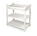 Badger Basket Sleigh Style Baby Changing Table - Nursery Diaper Station with Safety Rails, Foam Pad, and Two Storage Shelves - Nursery Organizer - White