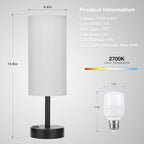 Grey Touch Nightstand Lamps for Girl - Small Bedside Lamp with USB-C and USB Charging Ports, 3 Way Dimmable Control Table Lamp for Living Room Office, Dorm, Reading with Fabric Shade Black Base