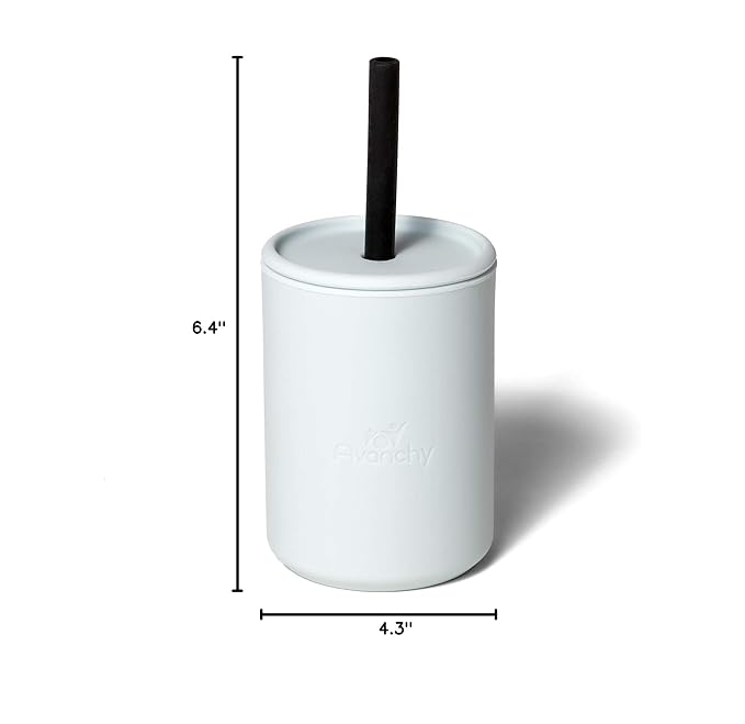 Avanchy Silicone Training Sippy Cup with Straw Lid – Tiny Cup for Babies 6+ Months to Toddlers 1 Year Old – 5 oz Infant Water Cup for Baby Led Weaning, Gray