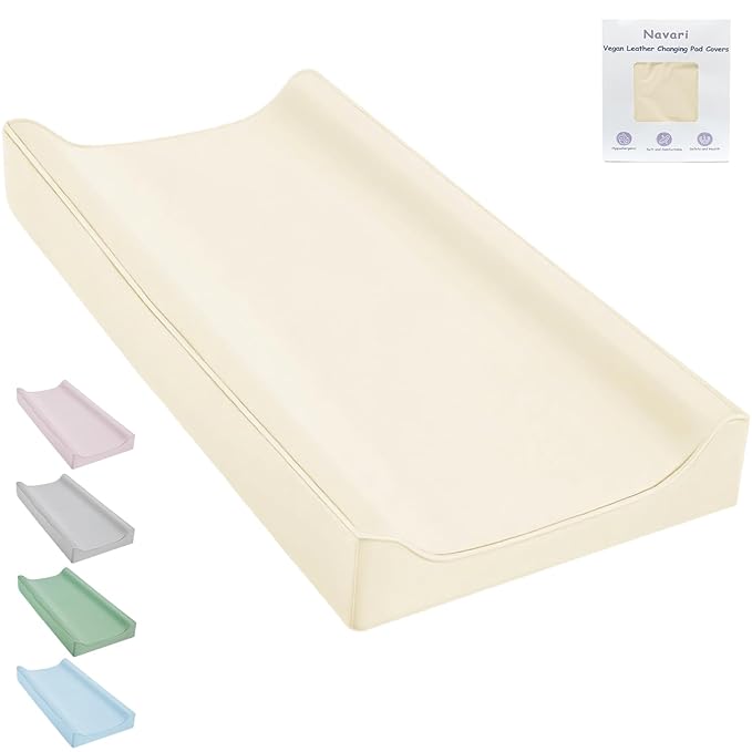 Vegan Leather Changing Pad Cover - 31"X 16" - Waterproof Wipeable, Extra Thick & Portable & Non-Slip Diaper Mat - Fits Standard Changing Tables for Baby Boy Girl (White)