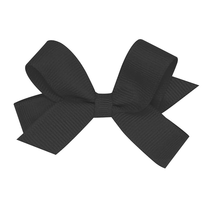 Wee Ones Girls' Plain Wrap Classic Grosgrain Hair Bows on a WeeStay No-Slip Hair Clip, Handmade, Tiny, Black