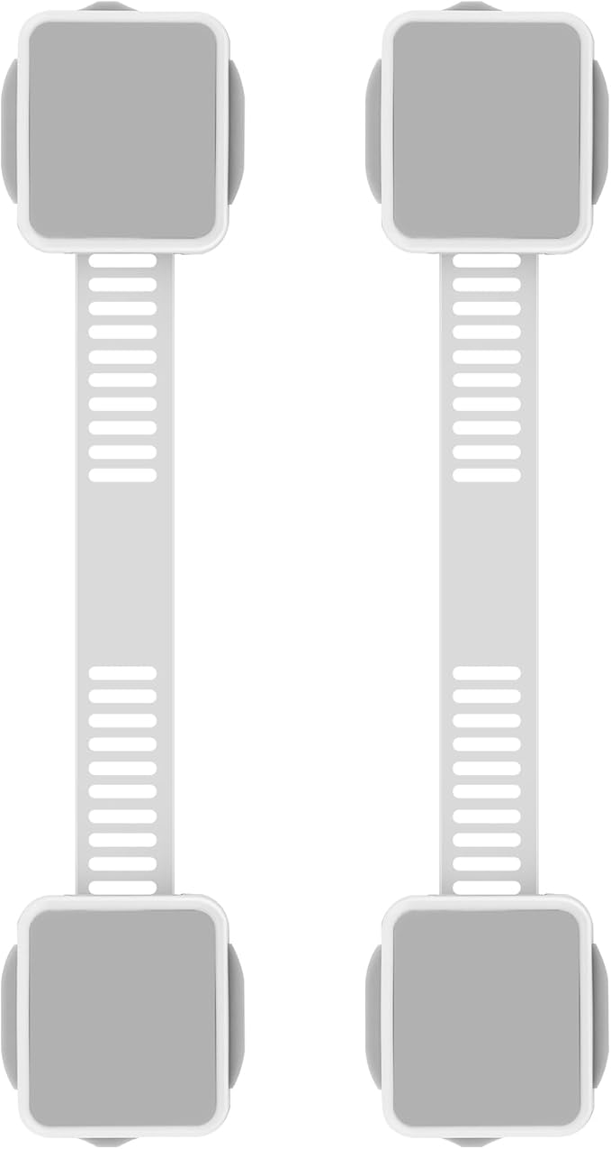 2 Pack Baby Proofing Safety Locks Child Safe for Cabinet Drawer Fridge Oven Dishwasher Doors, Toilet Seat & Lid, Adjustable Furniture Latches and Straps, 3M Adhesive No Drilling Button,Unlock Design