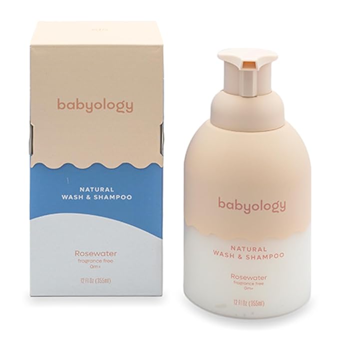 Babyology All Natural Baby Wash and Shampoo - 100% Edible Ingredients - with Organic Rose Water (Unscented) - 12 FL. OZ - Good for Sensitive Skin - Non Toxic - Tear Free (Pack of 2)
