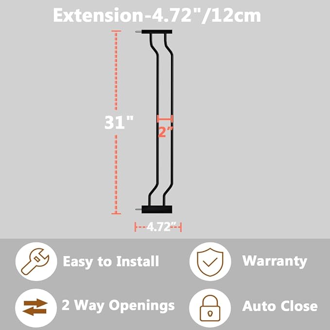 Fairy Baby Safety Gate 4.72 inch Extension for Walk Through Baby Gate Auto Close Child Safety Gates Extension Black