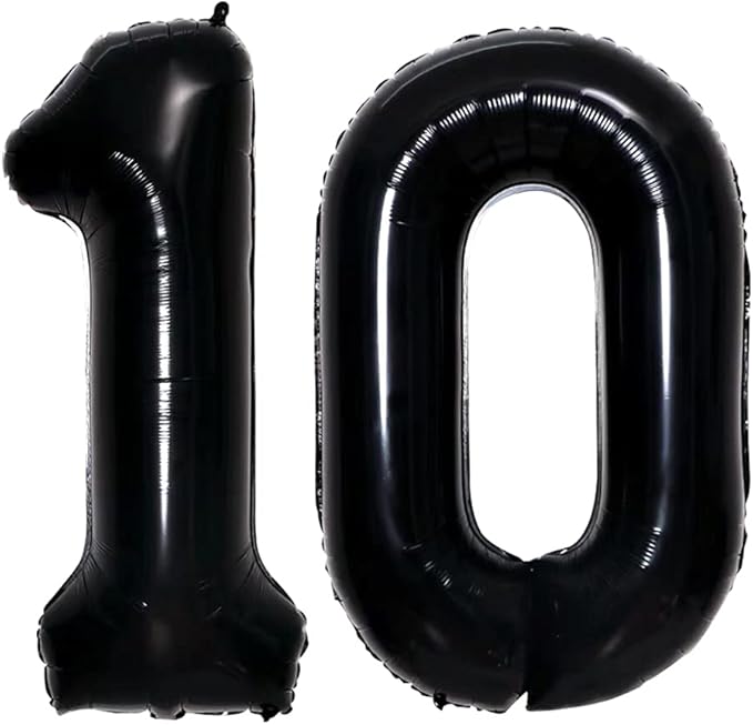 GOER Number 10 Balloons for 10th Birthday Party Decorations,42 Inch Jumbo Foil Helium Balloons for 10th Anniversary (Black)