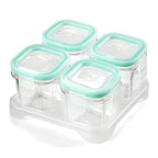 Matyz 4-Pack Baby Glass Jars For Food Storage with Lids Airtight and Stackable Tray (Mint Green, 4 OZ Each) - Small Solid Food Storage Containers For Baby On The Go - Freezer Microwave Oven Safe