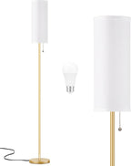 Ambimall Floor Lamp with 3 Color Temperatures Bulb, 64" Standing lamp with Linen lampshade for Bedroom, Minimalist Pole Lamp, White Shade & Gold Pole