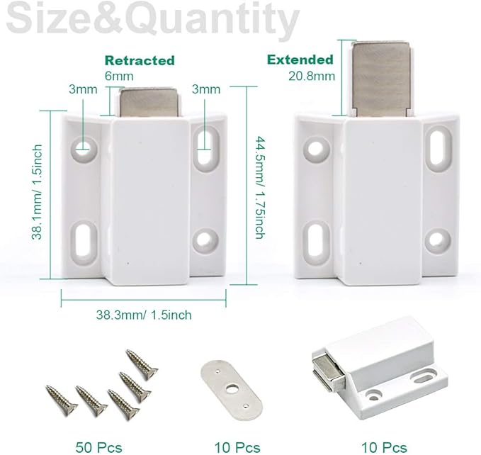 10 Pack Magnetic Push Latch Catch Push to Open Latch Pressure Touch Release Cabinet Catch for Doors Drawers Release Latch Kitchen Drawer Push Catch Pop Out Latch (White)
