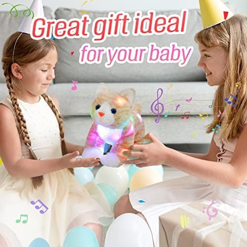 Glow Guards 14'' Light up Musical Kitty Stuffed Animal Soft Realistic Cat Plush Toy with LED Night Lights Lullabies Singing Glow Birthday Children's Day for Toddler Kids