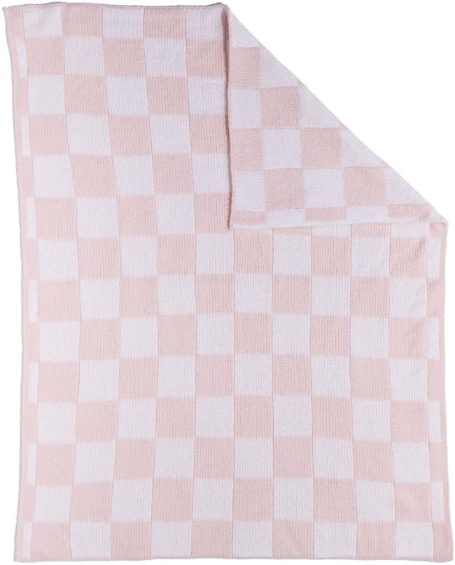 Living Textiles Chenille Knitted Blanket - Pink Check