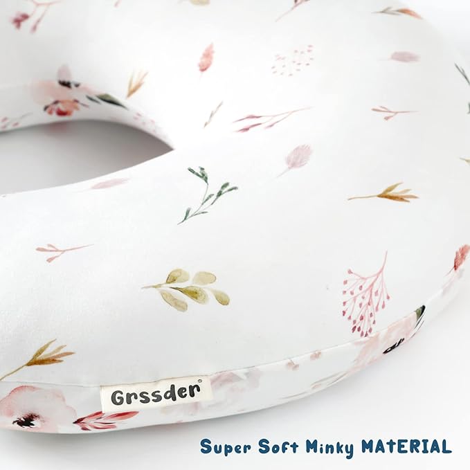 GRSSDER Nursing Pillow Cover Stretchy Minky Removable Nursing Covers for Breastfeeding Pillows, Ultra Soft Comfortable Slipcover for Boy and Girls, Pretty Watercolor Rose Flora, Orange Pink