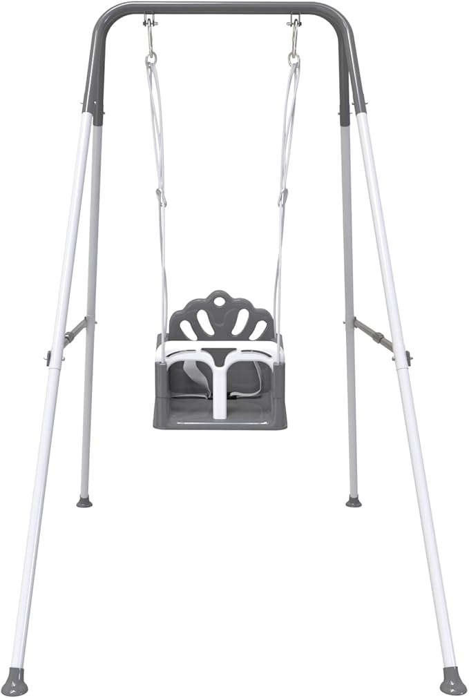 Taleco Gear Foldable Toddler Swing Set, Indoor & Outdoor Baby Swing, Kids Swing Set for Backyard, Safe and Durable Design, Grow with Your Child (Gray)