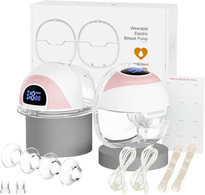 Breast Pump Hands Free Wearable Breastfeeding Pump with Adjustable Suction Electric Portable Wireless Breast Pump of Baby Mouth Double-Sealed Flange with 3 Modes & 9 Levels 24mm, 2 Pack