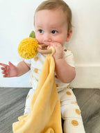 MON AMI Pina Pineapple Wood Teether Security Blanket | 11-Inch Soft Velour Baby Blanket with Wooden Teething Ring | Perfect Newborn Essential for Birthdays & Baby Showers
