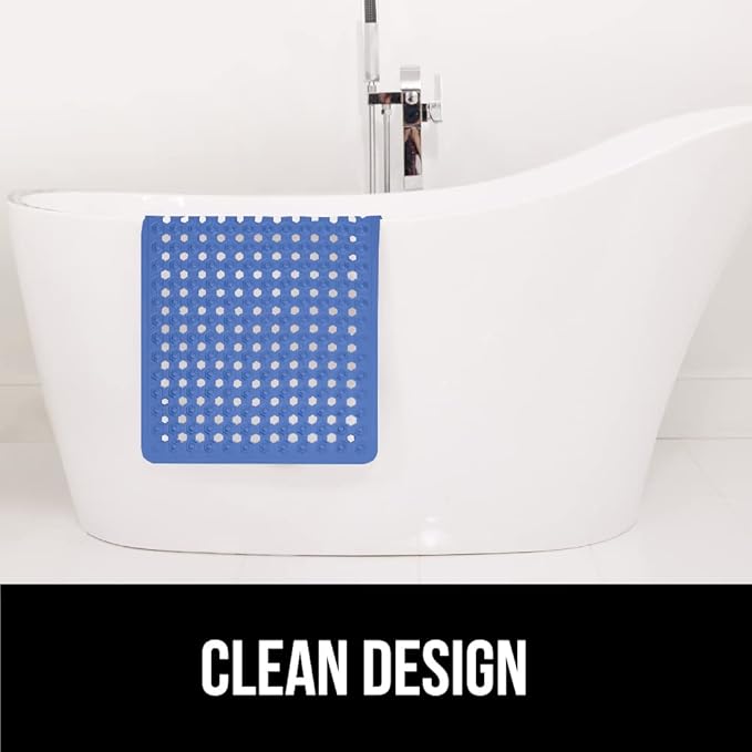 GORILLA GRIP Patented Bath Tub Shower Mat, Machine Washable Bathtub Floor Liner Mats, Suction Cups and Drain Holes to Keep Tubs Clean, Soft on Feet, Bathroom Essentials, 35x16 Inch, Royal Blue Opaque