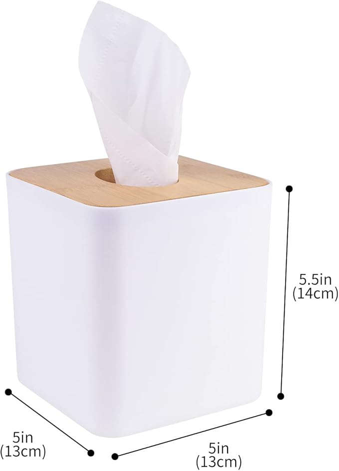 MOCHTERO Tissue Box Cover,Tissue Holders,Tissue Box Holder for Bathrooms,Bamboo Cover Plate,Home and Office,5 * 5 * 5.4in (White)