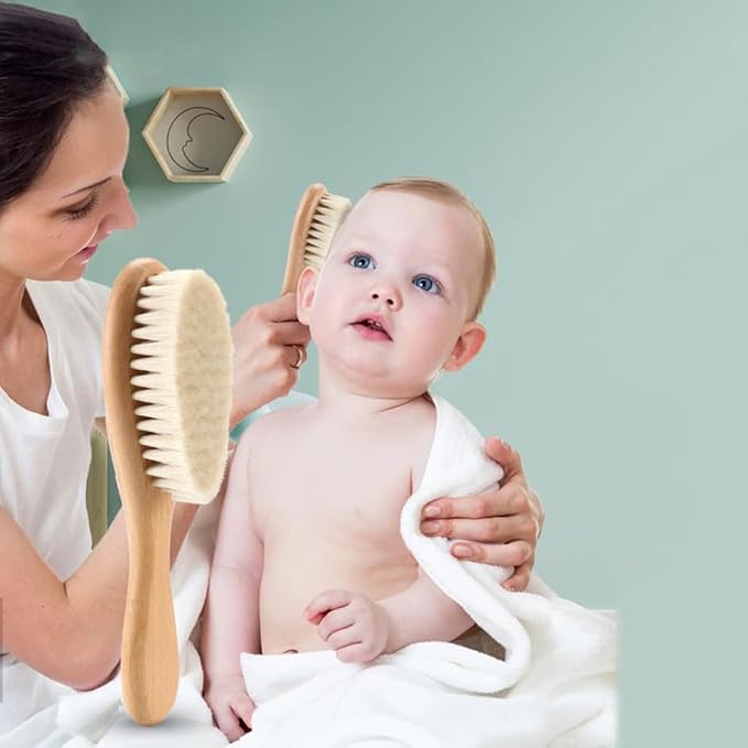BoAn Wooden Baby Hair Brush,Natural Soft Goat Bristles,Cradle Cap Brush for Newborns & Toddlers,Perfect Scalp Grooming Product for Infant
