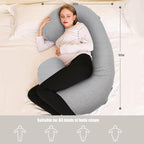 Chilling Home Pregnancy Pillow, C Shaped Full Body Pillow Maternity Pillow for Women 55 inch, Pregnancy Pillows for Sleeping Pregnant Must Have with Jersey Removable Cover,Grey