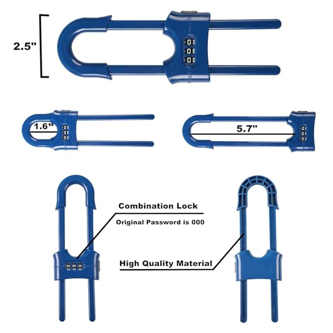 4 Pack Child Proof Sliding Cabinet Door Code Locks Baby Safety Cupboard Locks Adjustable U Shaped Cabinet Latches for Knob Handle Drawers Closet (4 PCS, Blue)