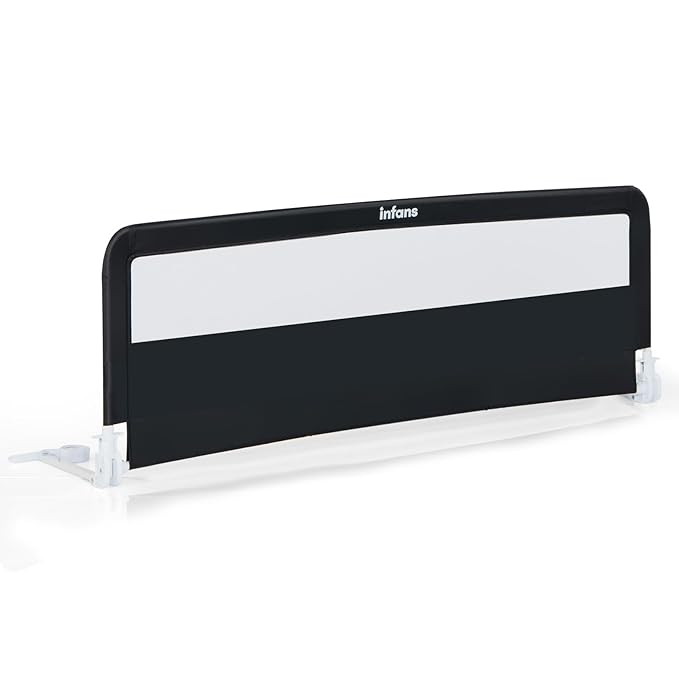 INFANS Bed Rail for Toddlers, 58" Foldable Safety Baby Crib Rail Fit for Kids Twin, Extra Long Swing Down Bed Guardrail for Convertible Crib, Queen, Full, King Mattress Side Guard (Black)