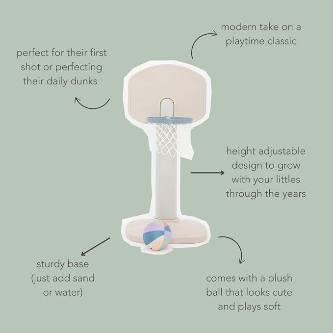 PLAYSMOL Basketball Hoop for Toddlers & Kids, Rainbow Backboard with Blue Rim, Indoor Outdoor Mini Basketball Hoop, Adjustable Height, Colorblock Plush Ball Included, Ages 18m+