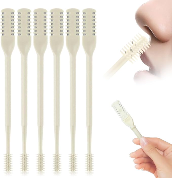 2-in-1 Nose Hair Trimmer for Daily Use,2026 Manual 360° Rotating Nostril Hair Removal Tool Double Sided Blade Travel Size,Nasal Hair Cutter for Women Men (Beige, 6 Pcs)