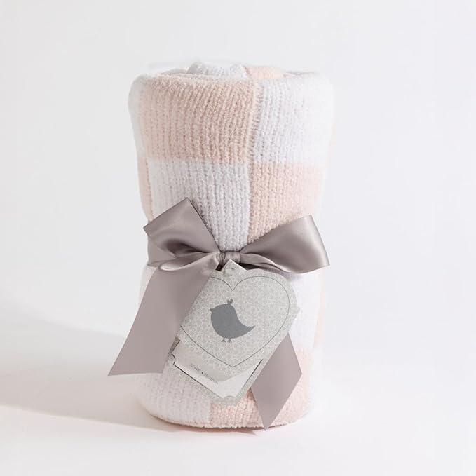 Living Textiles Chenille Knitted Blanket - Pink Check