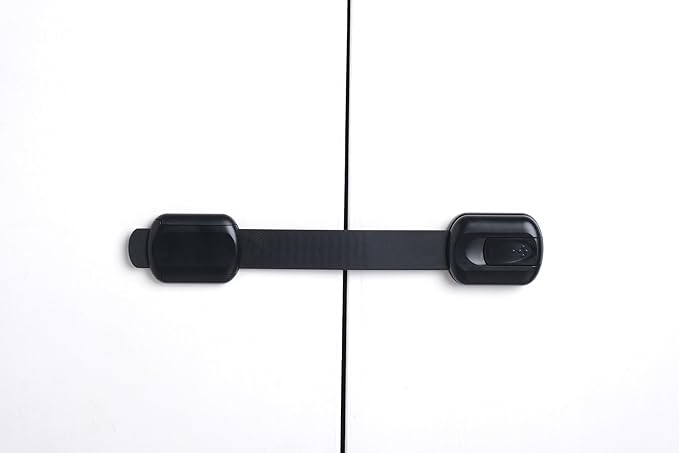 Child Safety Cabinet Locks (8 Pack) – Adjustable Baby Proofing Strap Latches with Strong 3M Adhesive – No Drill Childproof Locks for Drawers, Cabinets, Fridge, Door, Closet, Black