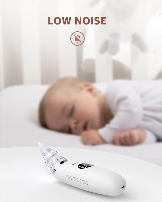 GROWNSY Nasal Aspirator for Baby | Baby Nose Sucker | Electric Nose Suction for Toddler, Ergonomic Booger Sucker with 3 Silicone Tips, Music & Light Soothing Function(White)