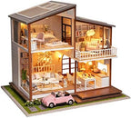 Spilay DIY Dollhouse Miniature with Wooden Furniture,DIY Dollhouse Kit Large Villa Model with LED Light & Music Box,1:24 Scale Creative Room Gift for Adult Teenager