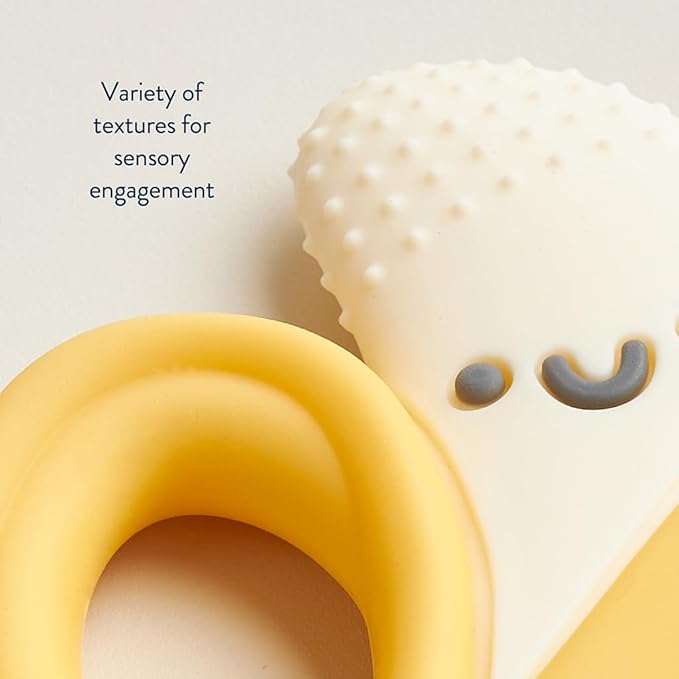 Itzy Ritzy Banana-Shaped Baby Teether with Handles; Silicone Teether for Babies with Easy-Grab Handles and Textured, Teethable Surfaces - Baby Teething Toy for 3 Months & Up (Banana)