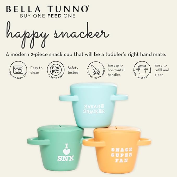 Snack Cups for Toddlers by Bella Tunno, Silicone Spill Proof Food Container with Lid, Babies & Kids 6-12 Months, S is for Snacks