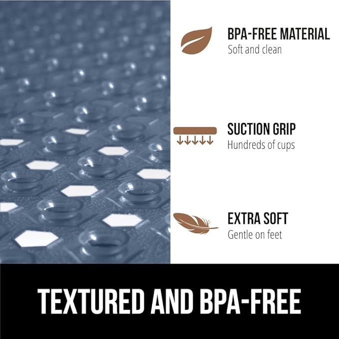 GORILLA GRIP Patented Square Shower Stall Mat, Small Bathtub Floor Mats for Stand Up Showers, Suction Cups and Drainage Holes, Machine Wash, Soft on Feet, Bathroom Accessories 21x21 Inch, Navy Blue