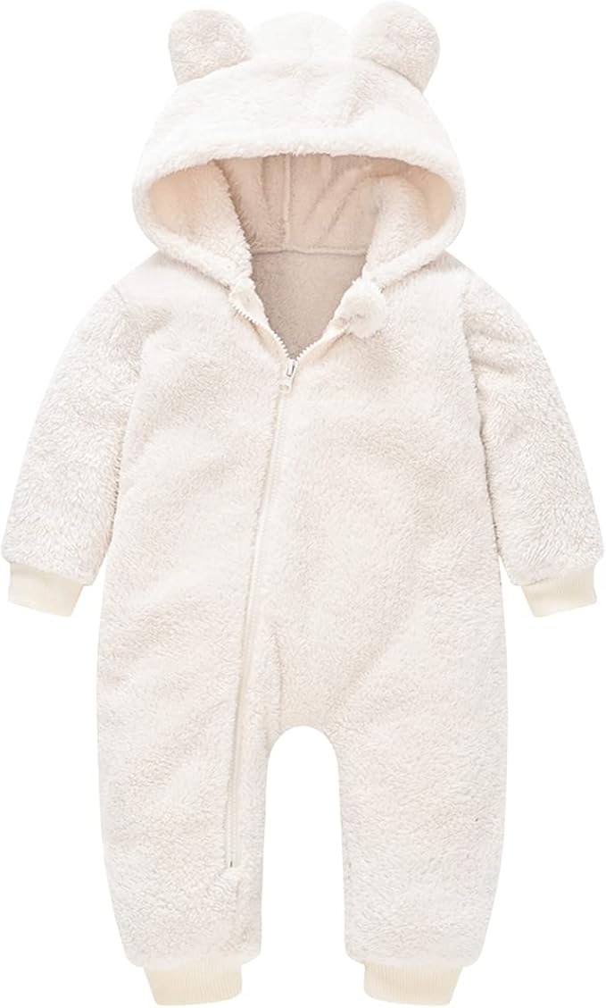 Baby Fleece Jumpsuits Infant Bear Ear Snowsuit Newborn Hooded Romper Warm Coat