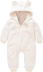 Baby Fleece Jumpsuits Infant Bear Ear Snowsuit Newborn Hooded Romper Warm Coat