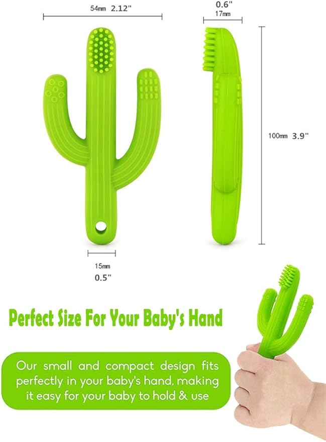 Cactus Teether, Baby Teething Toys for Babies 0-6 Months 6-12 Months, Self-Soothing Pain Relief Soft Baby Toothbrush for Babies, Toddlers, Infants, Boy and Girl, Natural Organic BPA Free(Green)