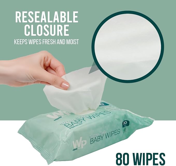 Baby Wipes, Hypoallergenic Ultra Soft Wipes for Sensitive Skin, Unscented, Alcohol Free, 12 Packs of 80 Wipes