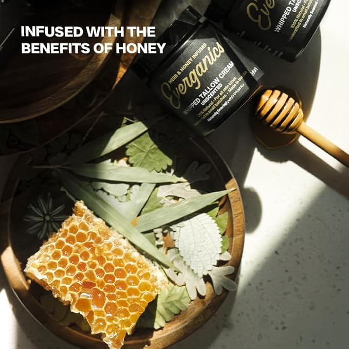 Organic Whipped Beef Tallow Balm - Unscented Grass Fed Tallow Moisturizer for Face, Body & Lips - Cream with Manuka Honey, Shea Butter & 9 Nourishing Ingredients - Made in USA - 4oz